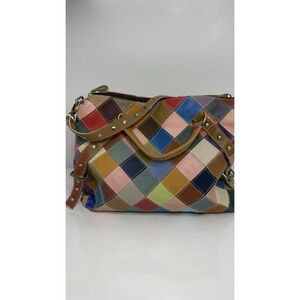 Women's Tote Shoulder Bag 100% Genuine Leather Colorful Floral Patchwork Handbag